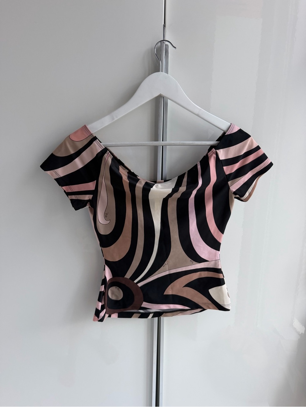 Emilio Pucci Pink and Black Wave-Print Off-Shoulder Top